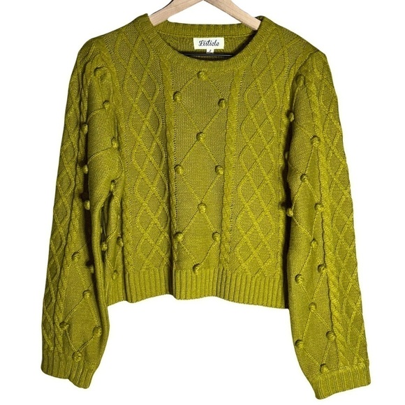 Listicle Sweaters - Listicle Cropped Pom Pom Sweater - Size S